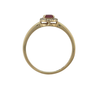 9ct Gold Diamond & Ruby Halo Ring