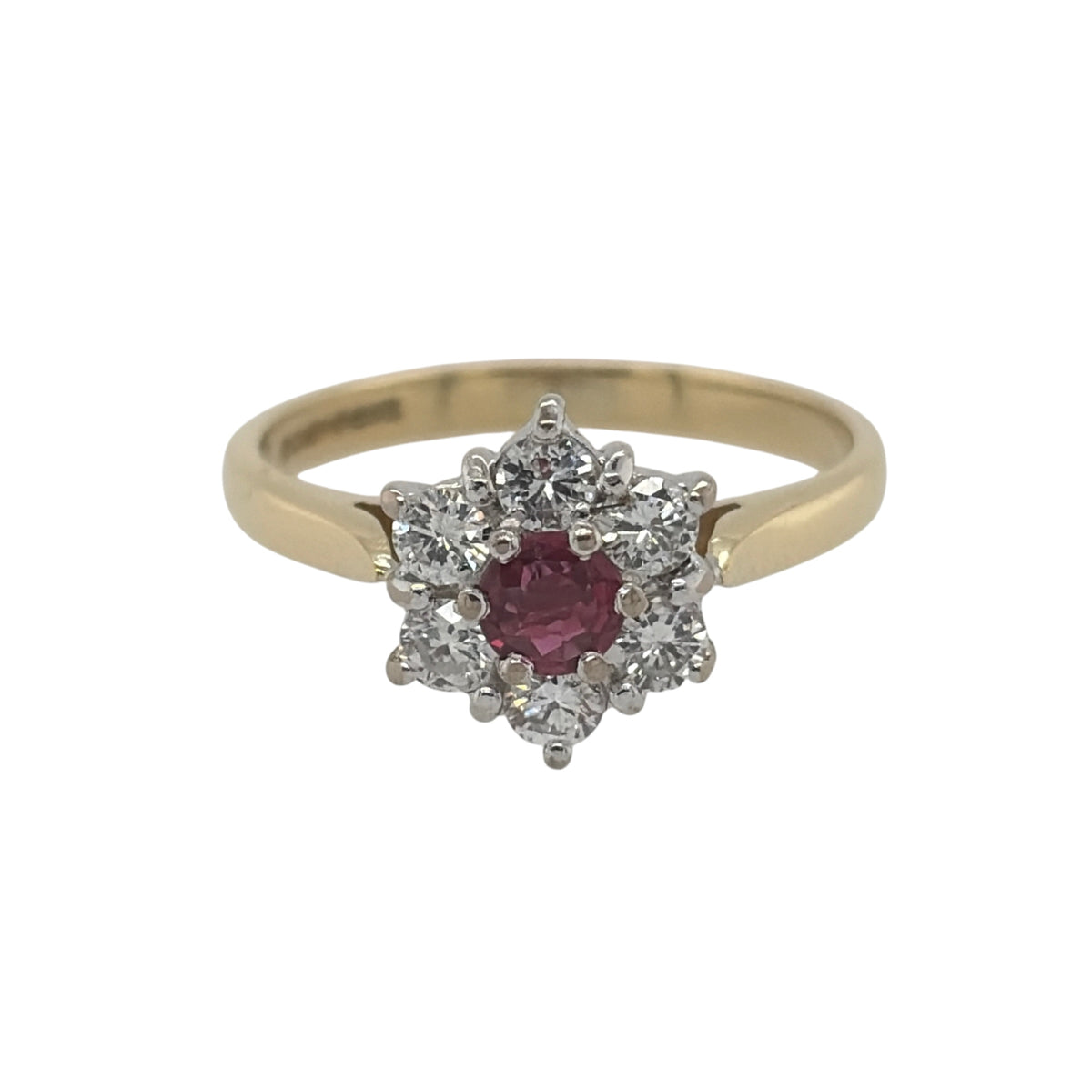 18ct Gold Diamond & Ruby Flower Cluster Ring