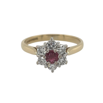18ct Gold Diamond & Ruby Flower Cluster Ring