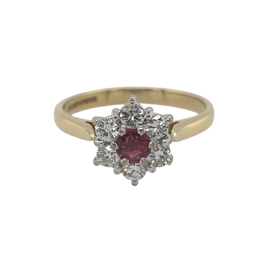 18ct Gold Diamond & Ruby Flower Cluster Ring