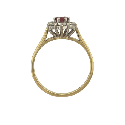 18ct Gold Diamond & Ruby Flower Cluster Ring