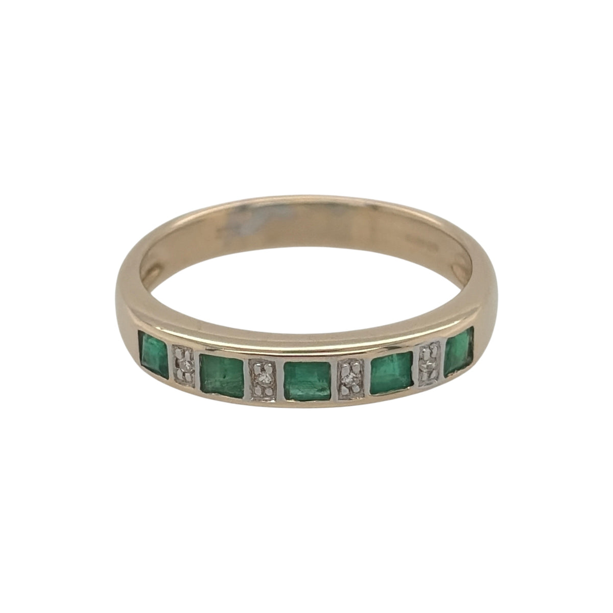 9ct Gold Diamond & Emerald Band Ring