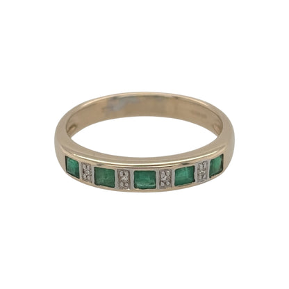 9ct Gold Diamond & Emerald Band Ring