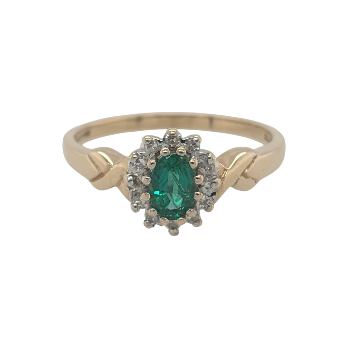 9ct Gold Diamond & Green Stone Cluster Ring