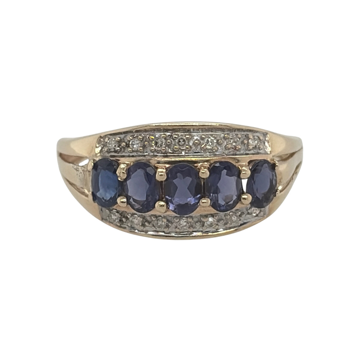 9ct Gold Diamond & Iolite Band Ring