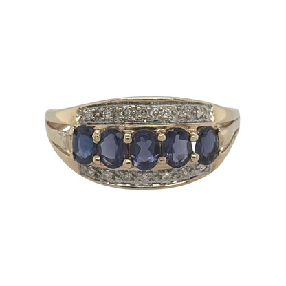 9ct Gold Diamond & Iolite Band Ring