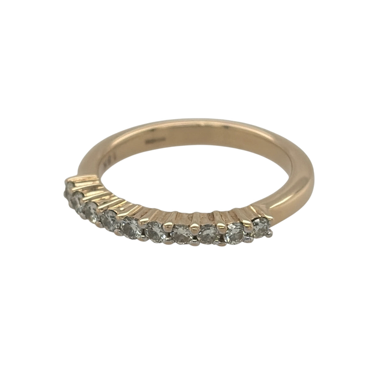 This pre-owned 18ct yellow gold diamond band ring is a classic design, featuring diamond detailing set across the front of the band.

Design: Featuring a timeless diamond band design, this ring has multiple diamonds arranged across the front and finished in warm 18ct yellow gold.
Material: Made from 18-carat yellow gold.
Gemstone Detail: Set with approximately 0.30ct of diamond content in total.
Ring Detail: Classic diamond-set band design suitable for wearing alone or alongside other rings.