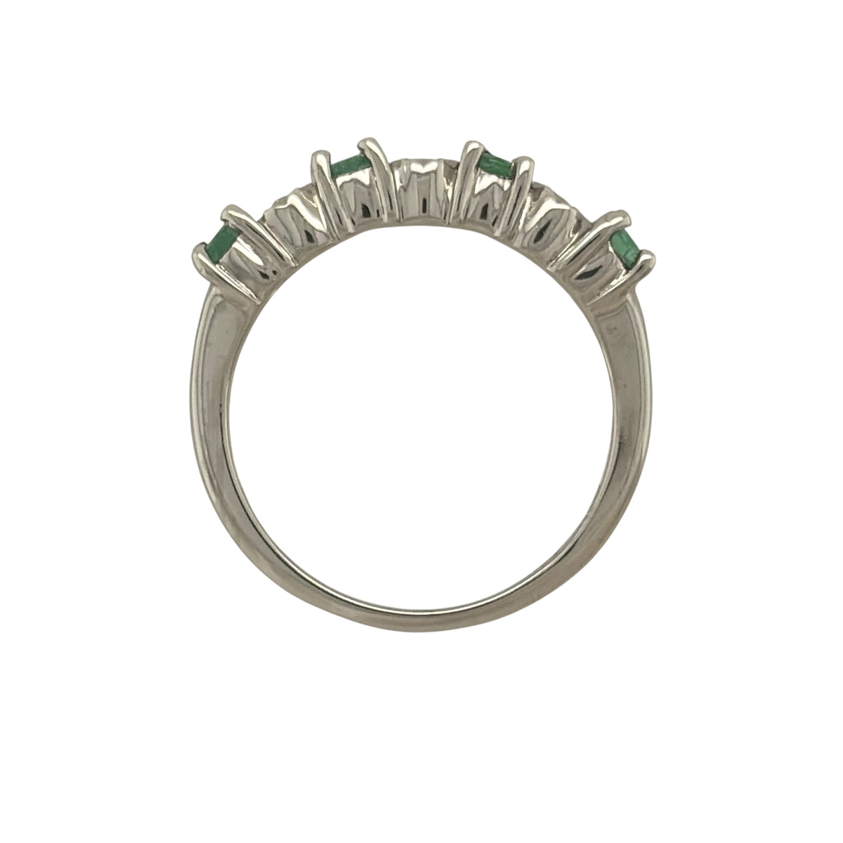 9ct White Gold Diamond & Emerald Band Ring