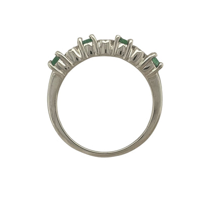 9ct White Gold Diamond & Emerald Band Ring