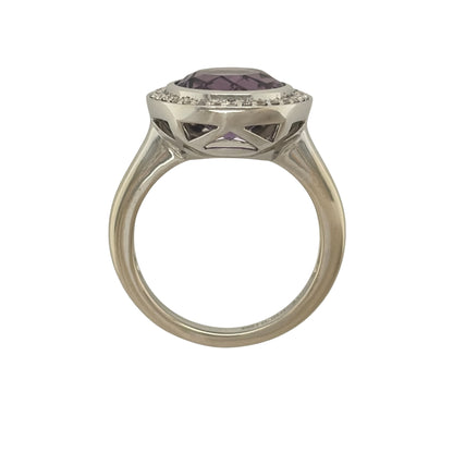 18ct White Gold Diamond & Amethyst Halo Ring