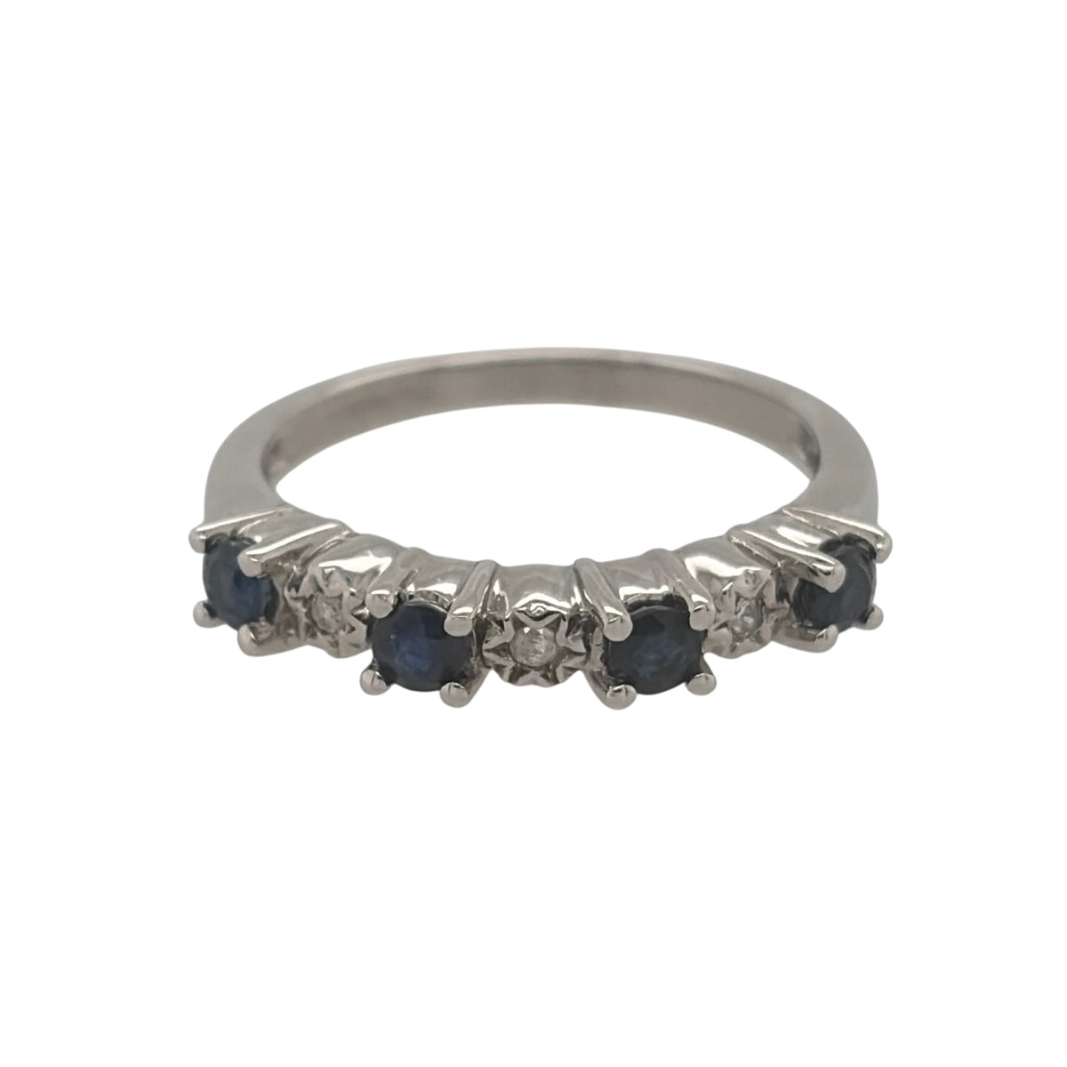 9ct White Gold Diamond & Sapphire Band Ring