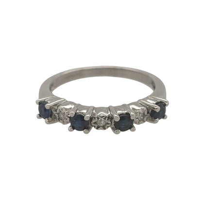 9ct White Gold Diamond & Sapphire Band Ring