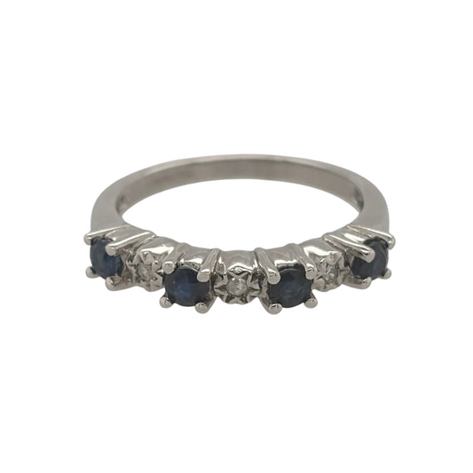 9ct White Gold Diamond & Sapphire Band Ring