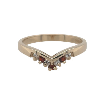 9ct Gold Garnet & Cubic Zirconia Wishbone Ring
