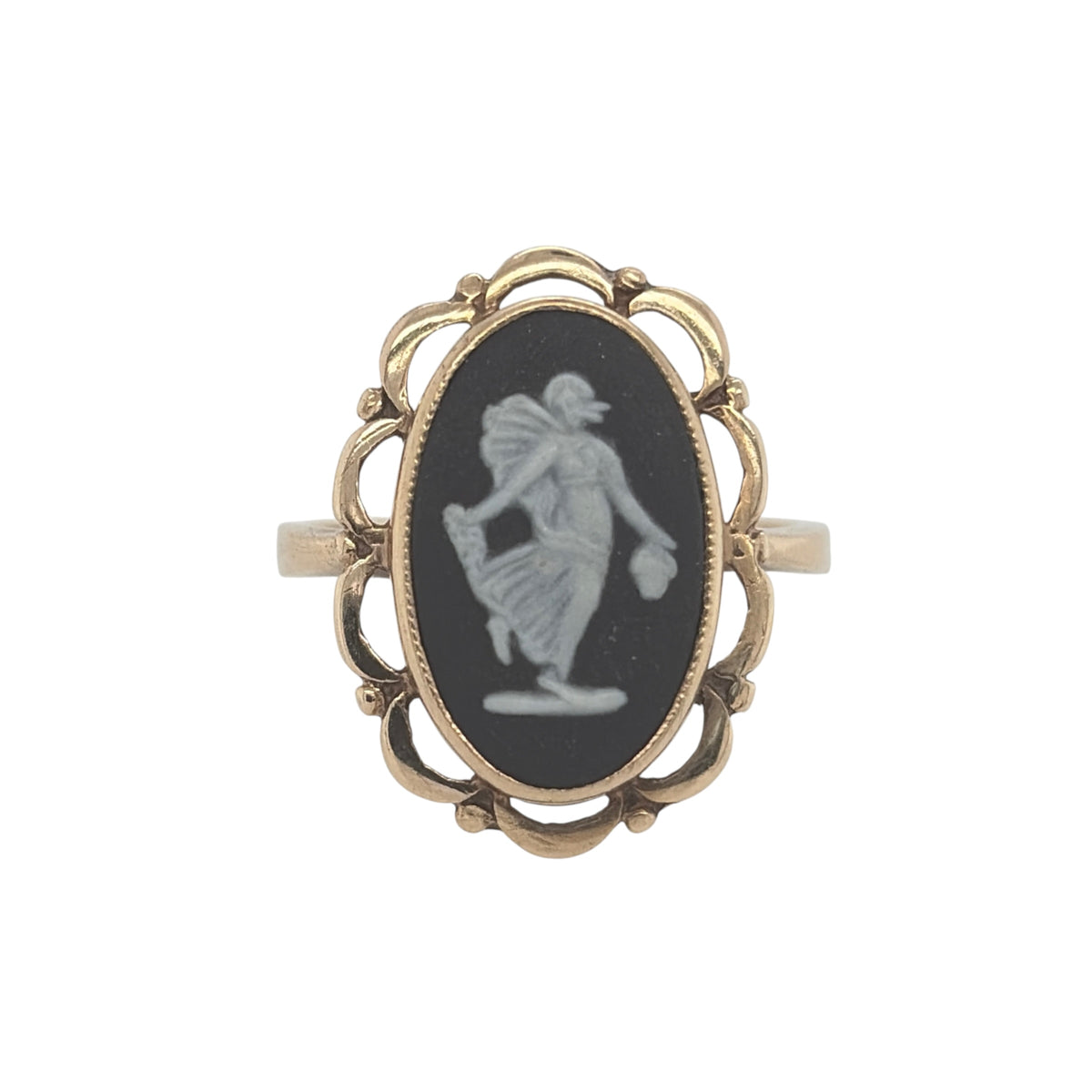 9ct Gold & Black and White Cameo Oval Ring