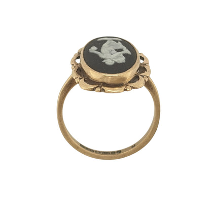 9ct Gold & Black and White Cameo Oval Ring