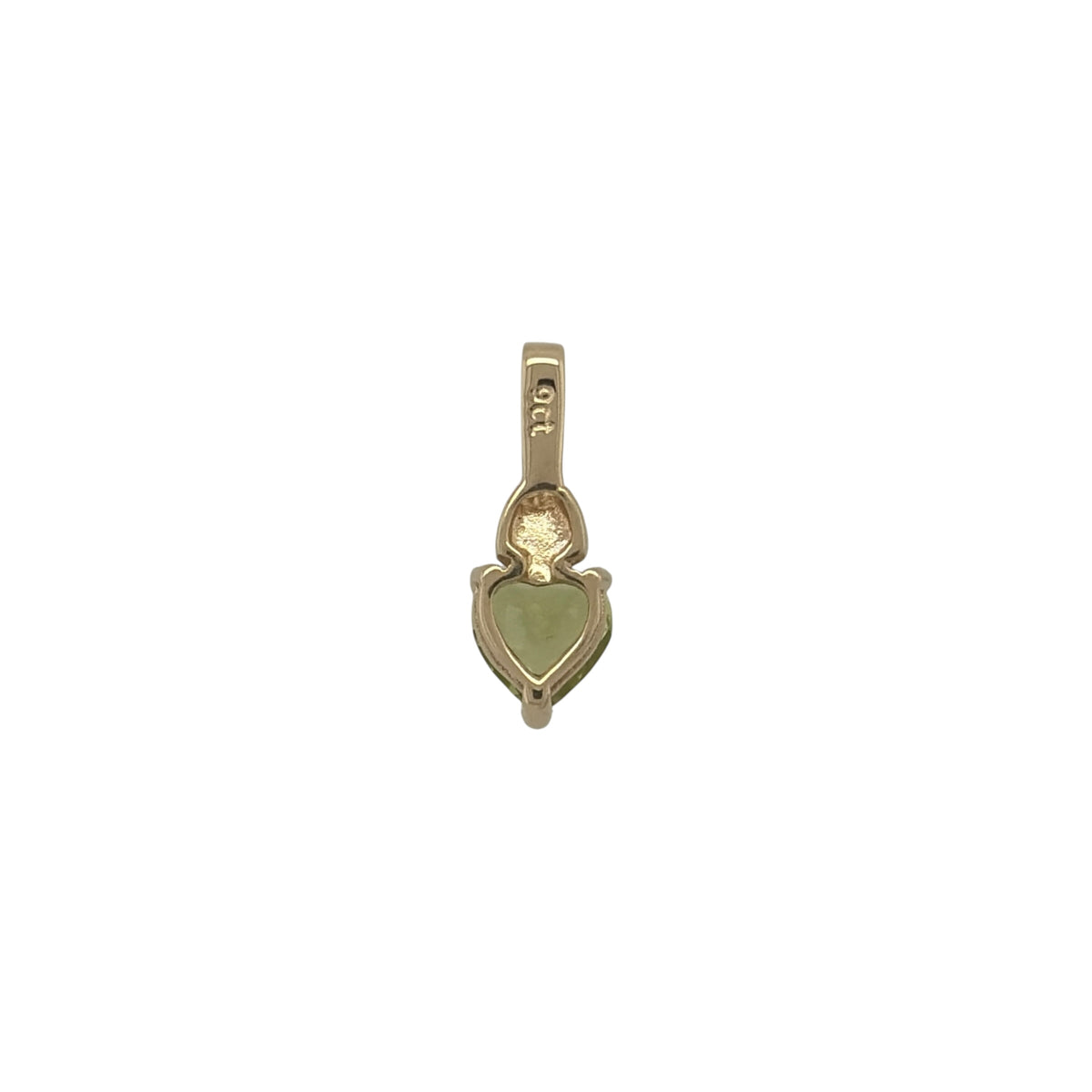 This pre-owned 9ct yellow and white gold peridot heart pendant is a delicate design, featuring a heart-shaped peridot as the centrepiece.

Design: Featuring a heart-shaped design, this pendant combines warm yellow gold with contrasting white gold detailing around the peridot centrepiece.
Material: Made from 9-carat yellow and white gold.
Gemstone Detail: Set with a heart-shaped peridot measuring approximately 5mm by 5mm.
Size & Weight: Total weight 0.40 grams.