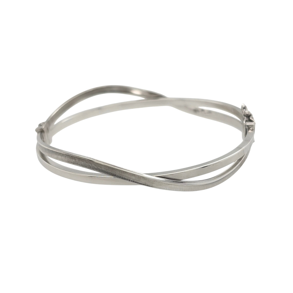 9ct White Gold Crossover Hinged Bangle