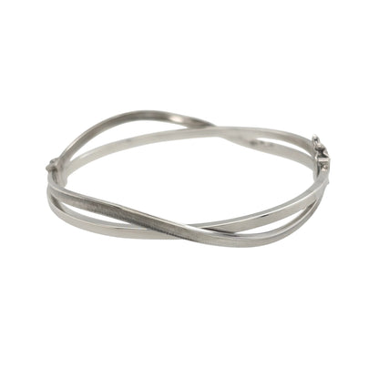 9ct White Gold Crossover Hinged Bangle
