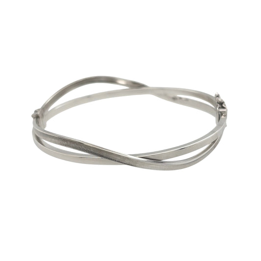 9ct White Gold Crossover Hinged Bangle
