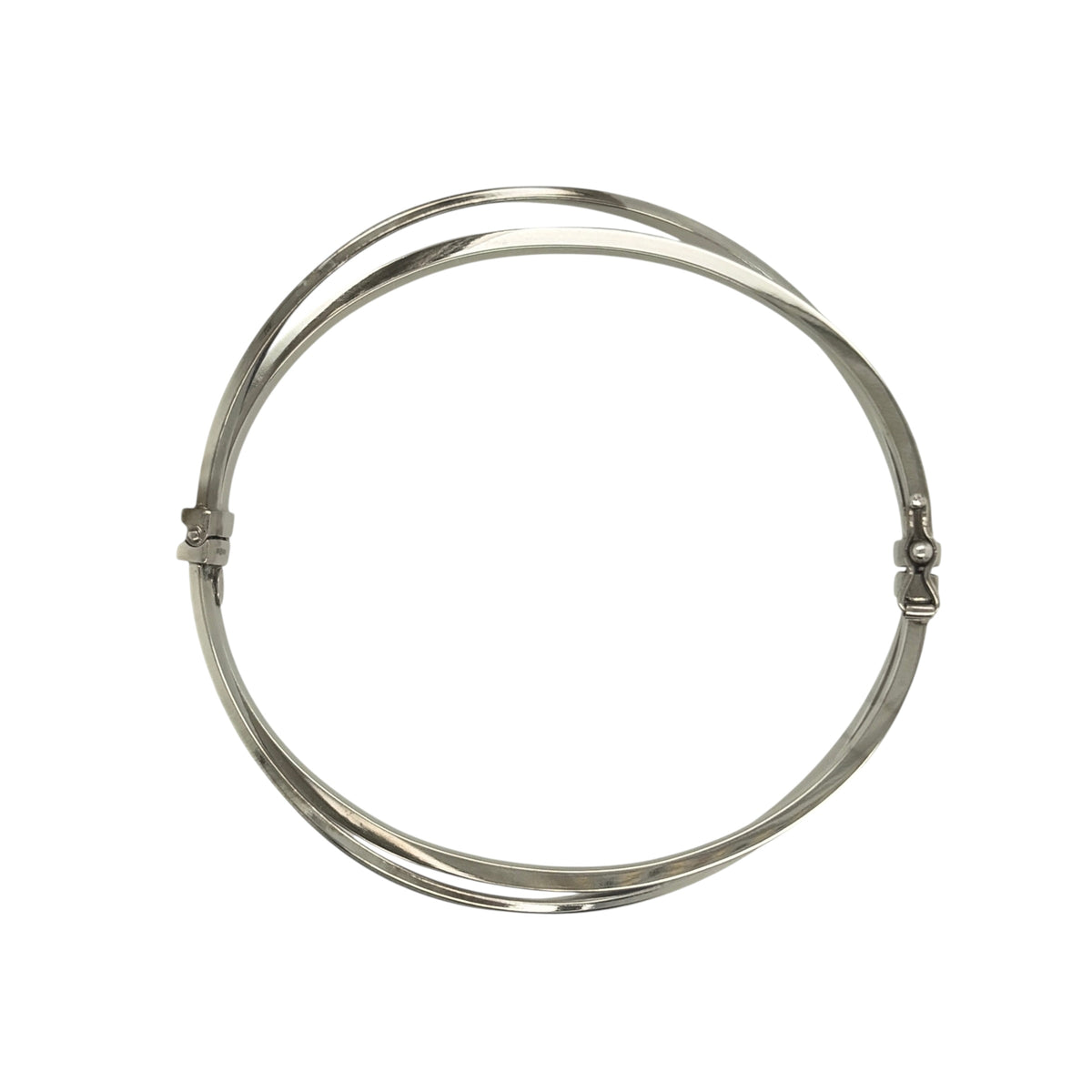 9ct White Gold Crossover Hinged Bangle