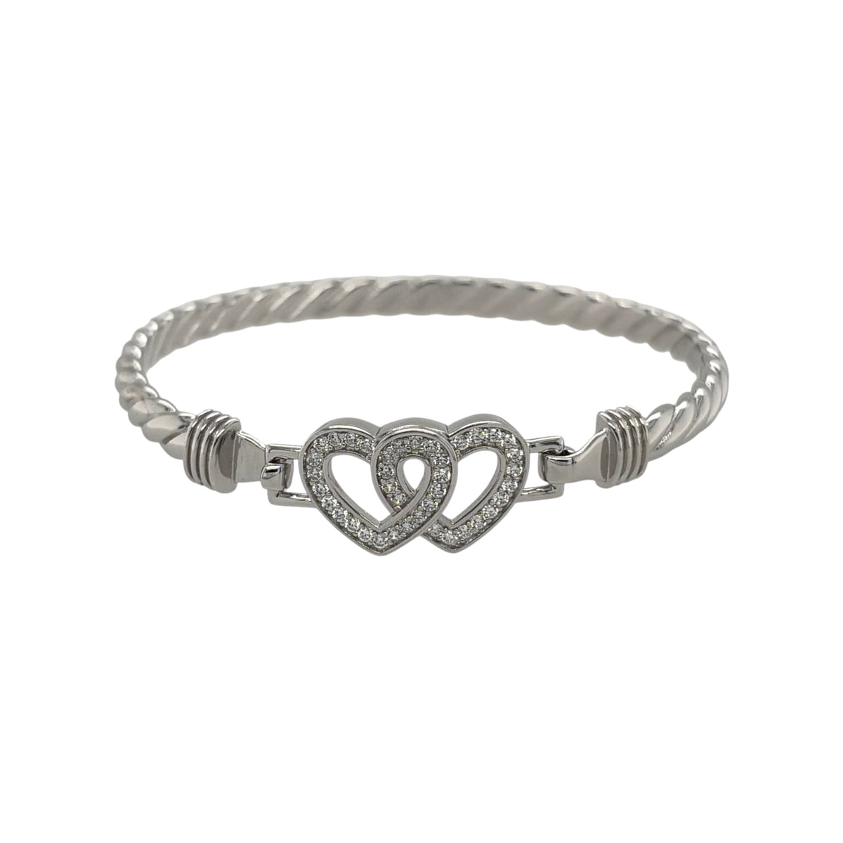 New 925 Silver & Cubic Zirconia Set Children's Double Heart Bangle