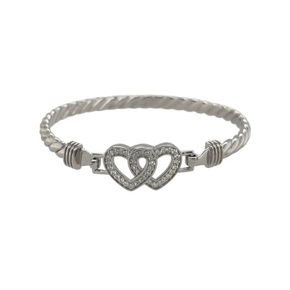 New 925 Silver & Cubic Zirconia Set Children's Double Heart Bangle
