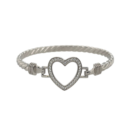 New 925 Silver & Cubic Zirconia Set Children's Open Heart Bangle