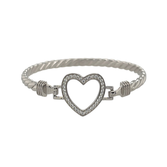 New 925 Silver & Cubic Zirconia Set Children's Open Heart Bangle