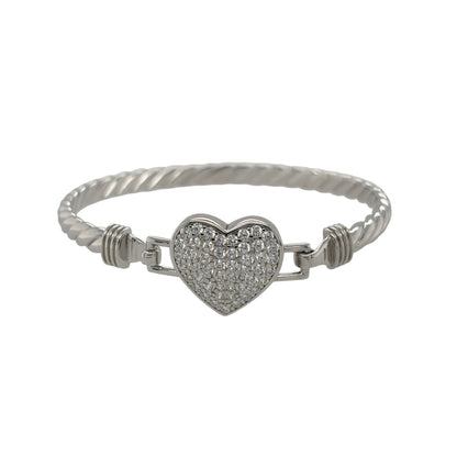 New 925 Silver & Cubic Zirconia Set Children's Heart Bangle