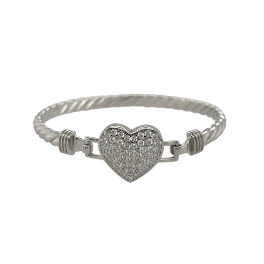 New 925 Silver & Cubic Zirconia Set Children's Heart Bangle