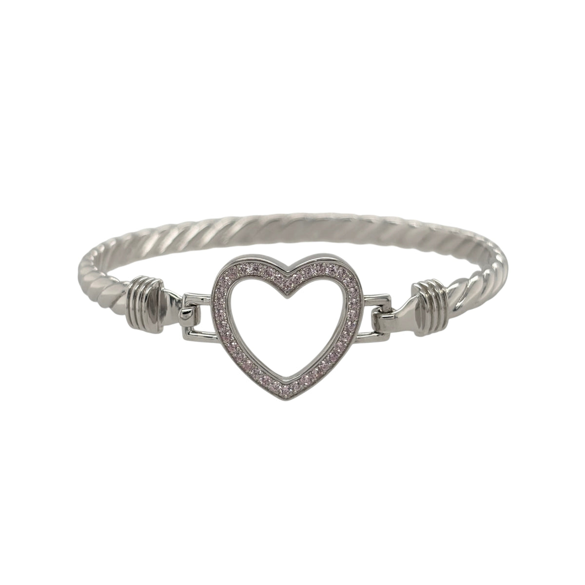 New 925 Silver & Pink Cubic Zirconia Set Children's Open Heart Bangle
