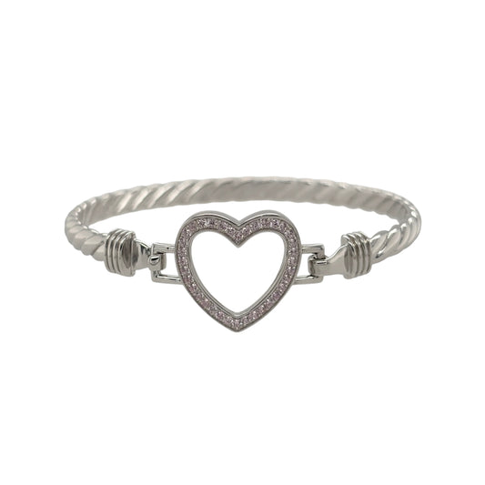 New 925 Silver & Pink Cubic Zirconia Set Children's Open Heart Bangle