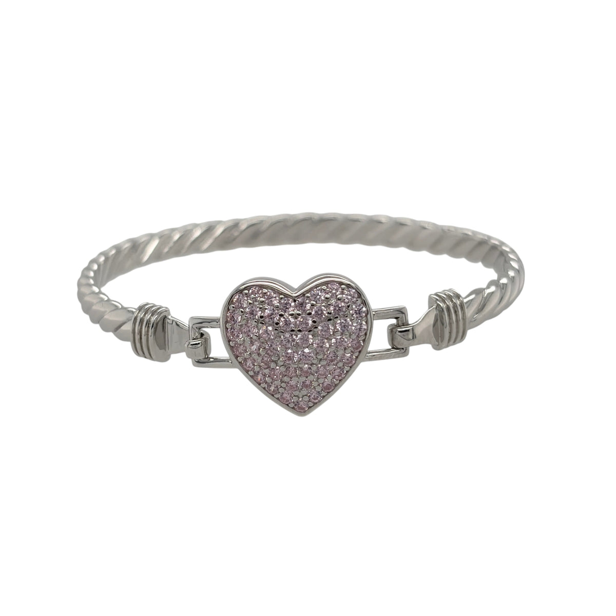 New 925 Silver & Pink Cubic Zirconia Set Children's Heart Bangle