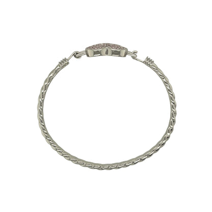 New 925 Silver & Pink Cubic Zirconia Set Children's Heart Bangle