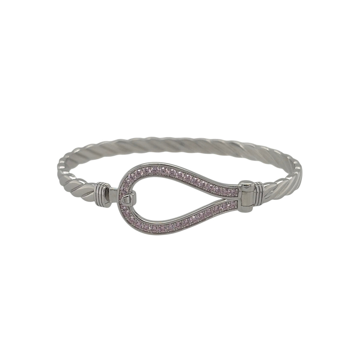 New 925 Silver & Pink Cubic Zirconia Set Children's Horseshoe Bangle