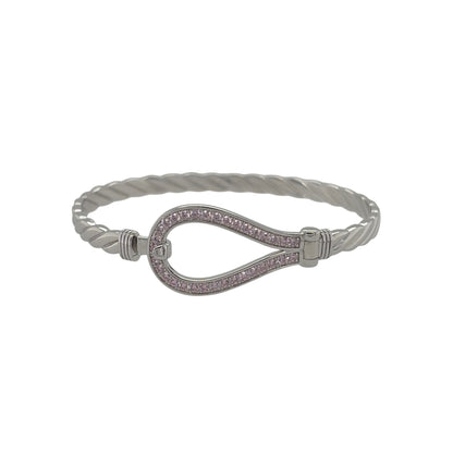 New 925 Silver & Pink Cubic Zirconia Set Children's Horseshoe Bangle
