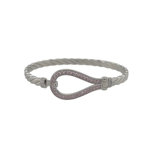 New 925 Silver & Pink Cubic Zirconia Set Children's Horseshoe Bangle
