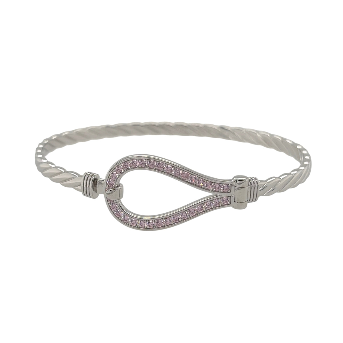 New 925 Silver & Pink Cubic Zirconia Set Horseshoe Bangle