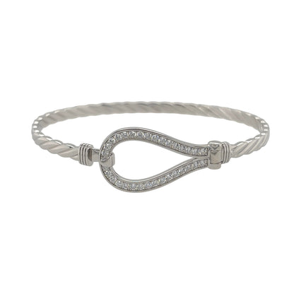 New 925 Silver & Cubic Zirconia Set Horseshoe Bangle