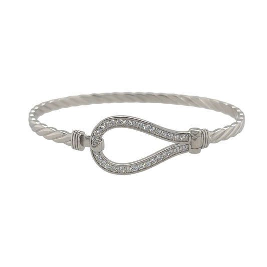 New 925 Silver & Cubic Zirconia Set Horseshoe Bangle