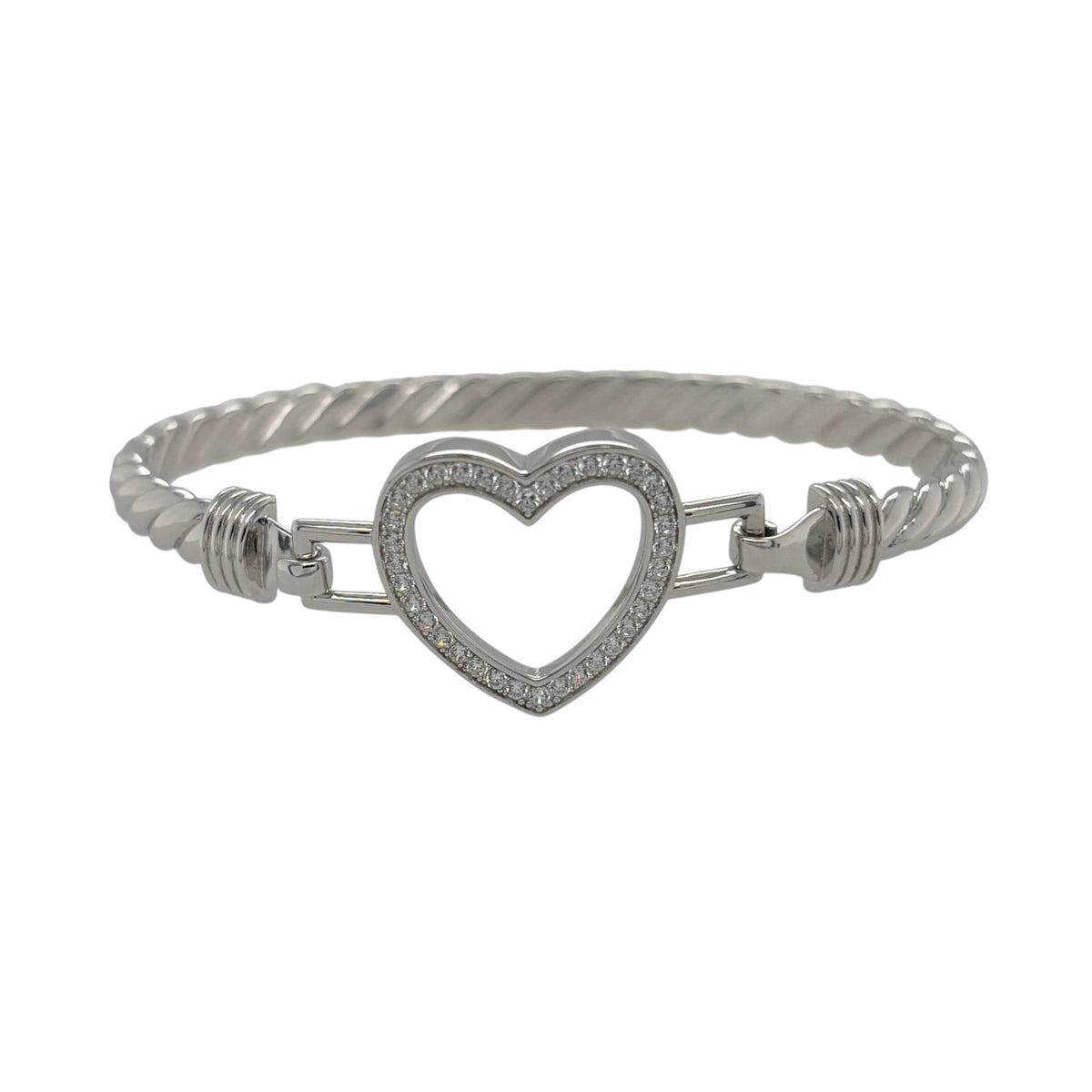 New 925 Silver & Cubic Zirconia Set Open Heart Bangle
