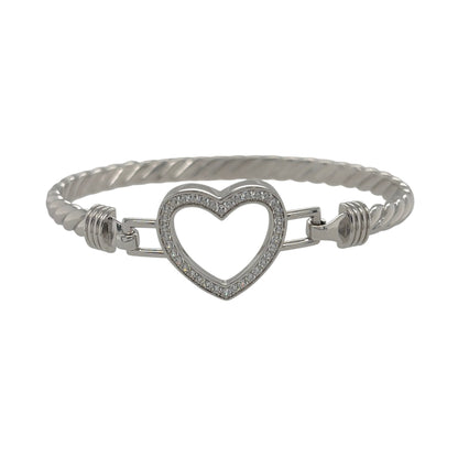 New 925 Silver & Cubic Zirconia Set Open Heart Bangle