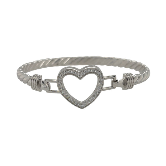 New 925 Silver & Cubic Zirconia Set Open Heart Bangle