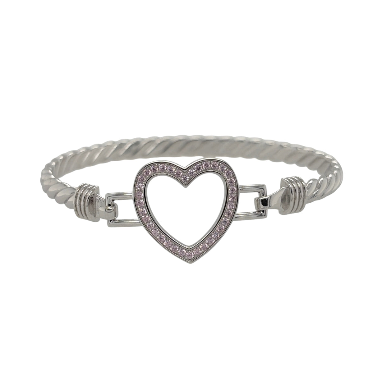 New 925 Silver & Pink Cubic Zirconia Set Open Heart Bangle