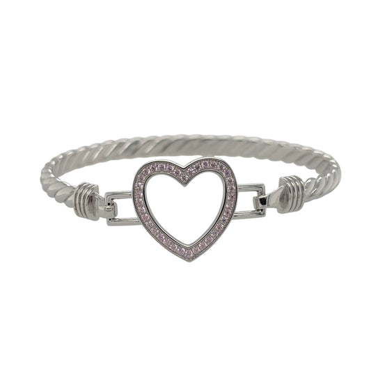 New 925 Silver & Pink Cubic Zirconia Set Open Heart Bangle