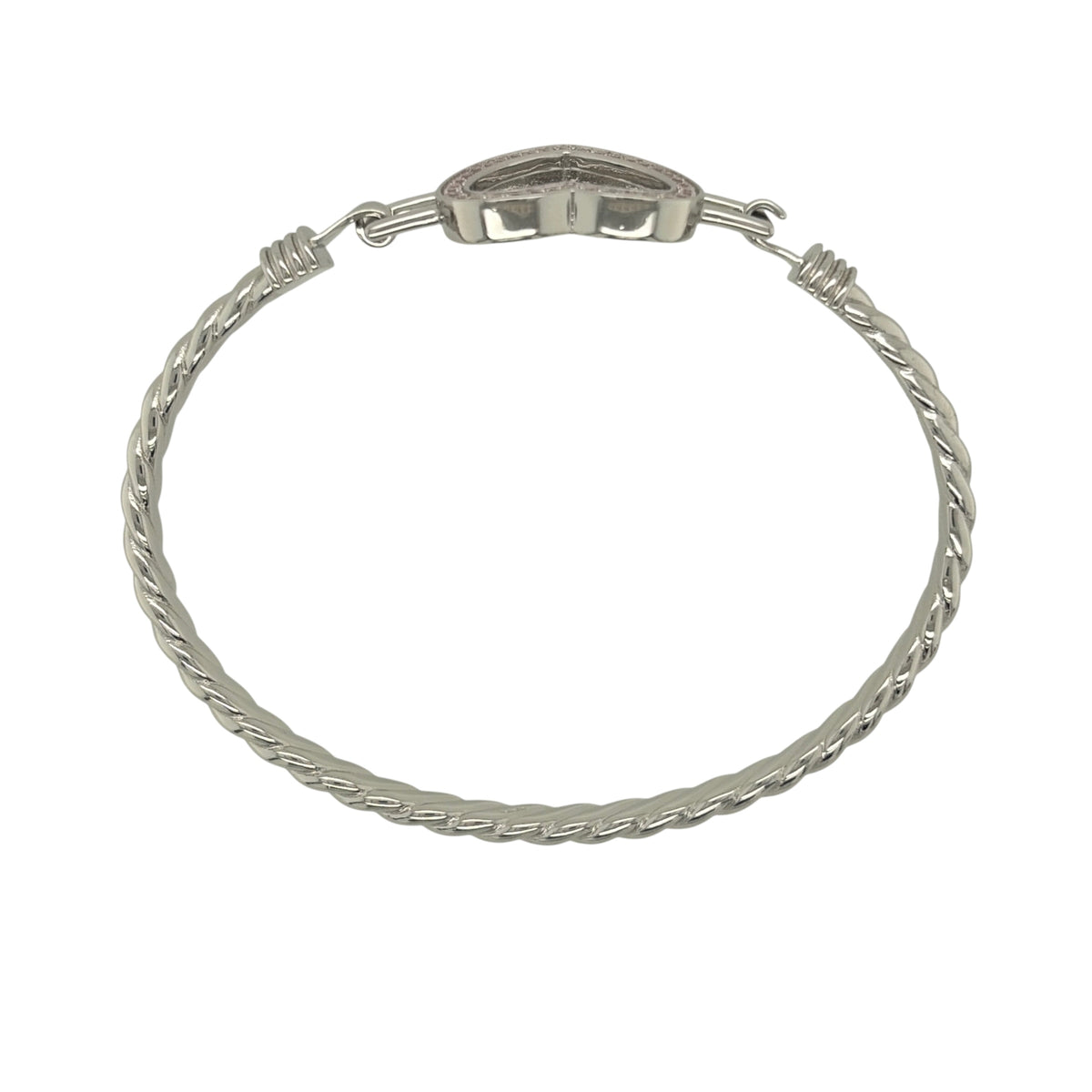 New 925 Silver & Pink Cubic Zirconia Set Open Heart Bangle