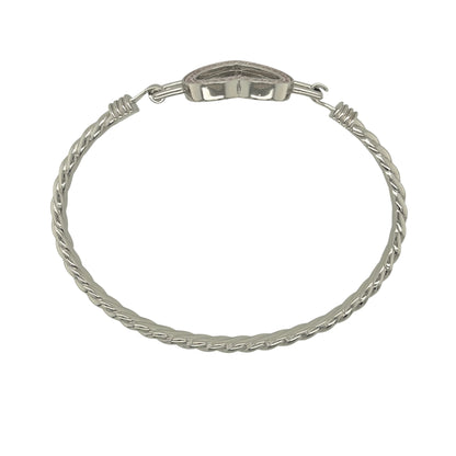 New 925 Silver & Pink Cubic Zirconia Set Open Heart Bangle