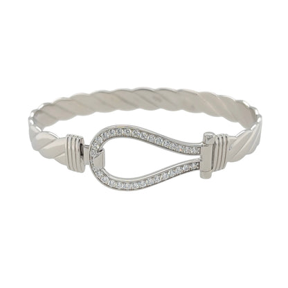New 925 Silver & Cubic Zirconia Set Horseshoe Bangle