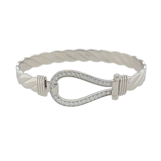 New 925 Silver & Cubic Zirconia Set Horseshoe Bangle